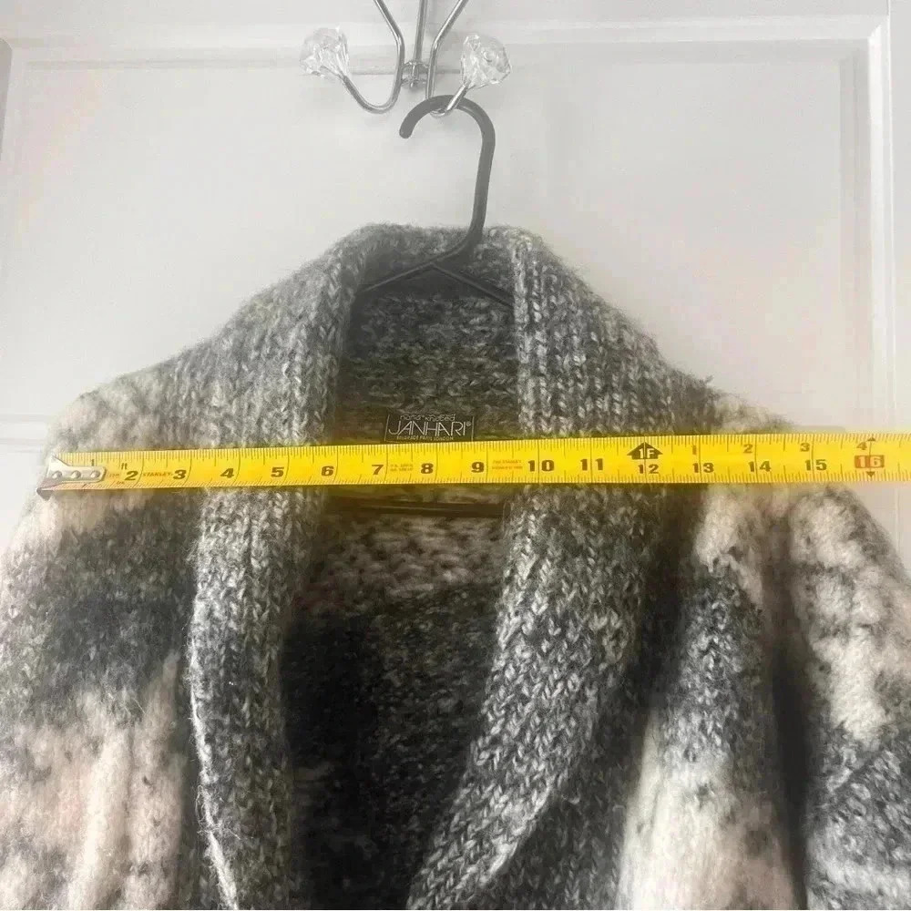 JAHARI 100% GREY WHITE WINTER  COLLAR WOOL HAND KNITTED SIZE S/M DOUBLE BREAST - Picture 15 of 15